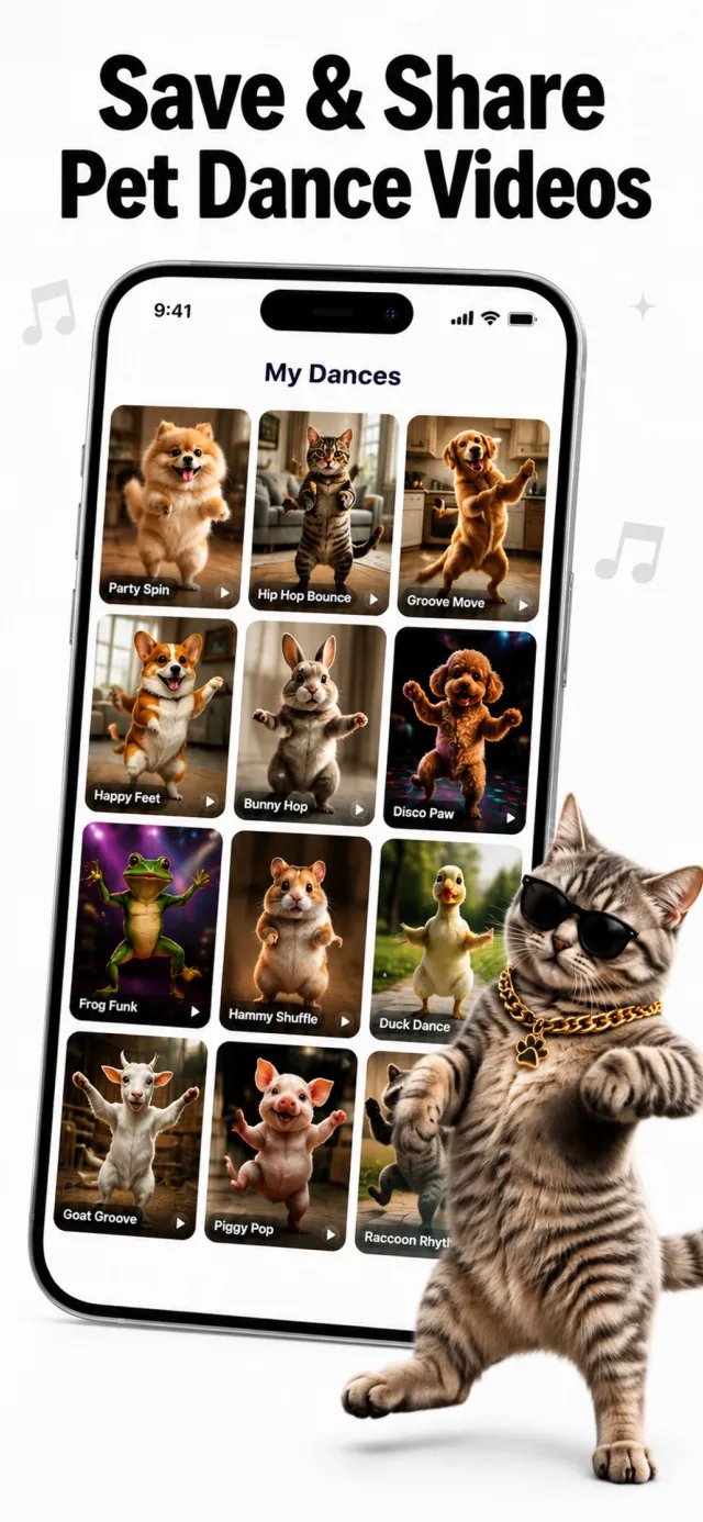Pet Dance AI saved dances grid